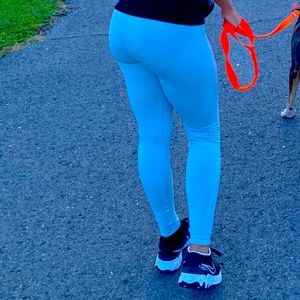 Leggings,size small. Teal blue. Has see through pattern outside leg lower leg